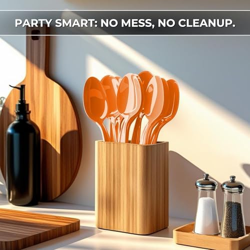 Orange Plastic Spoons (24 Pack) - Durable Disposable Tableware Flatware Cutlery Utensils Set for Fall, Thanksgiving, Halloween, Birthday, Picnic, Catering & Theme Party Event Supplies, Blue Orchards - Image 6