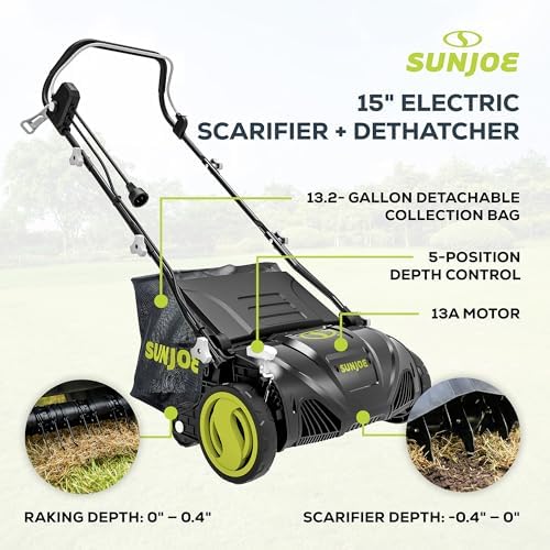Sun Joe 15-Inch Lawn Dethatcher with Scarifier Blade Reel, AJ805E - Image 3