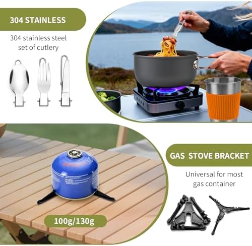 aiGear 8pcs Camping Cooking Set for 1-2 People with Pot Cutlery Stove Stand - Image 6