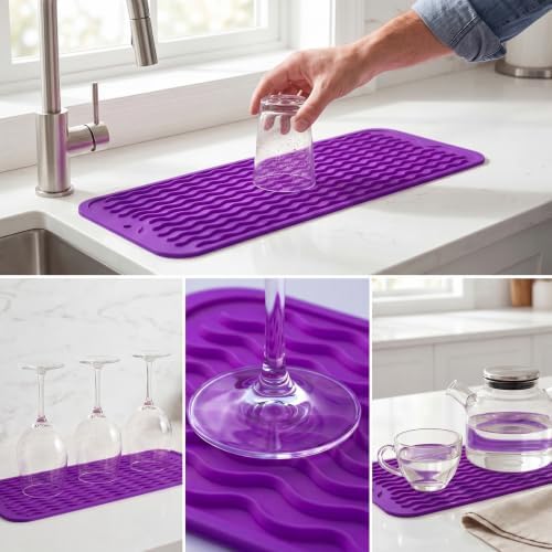 MicoYang Silicone Dish Drying Mat for Multiple Usage,Easy clean,Eco-friendly,Heat-resistant Silicone Mat for Kitchen Counter,Sink,Bar,Bottle,or Cup Purple M 17 inches x 6 inches - Image 4