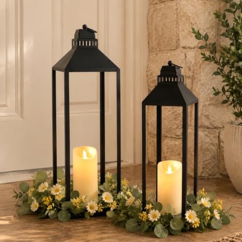 Large Lanterns Decorative Outdoor Indoor, 23" 19" Floor Lantern with Candle by MATAHUMbeyourbetterchoice