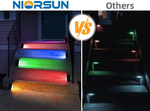 NIORSUN Solar Step Lights,6 Pack RGB Solid Color Changing Solar Stair Lights Outdoor Waterproof IP67 Auto On Off,Solar Lights for Steps,Stair,Patio,Yard,Porch,Front Door,Deck Decor - Image 5
