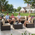LEVELEVE 7 Pieces Outdoor Patio Furniture Sets,Rattan Conversation Sectional Set,Manual Weaving Wicker Patio Sofa with Tea Table by Enjoyyourlife