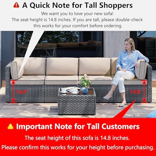 Shintenchi 5 Piece Outdoor Patio Furniture Set with Silver PE Rattan, Khaki - Image 2