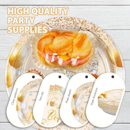 96Pcs 30 Fabulous White and Gold Birthday Party Decorations Serves 24 - Image 6