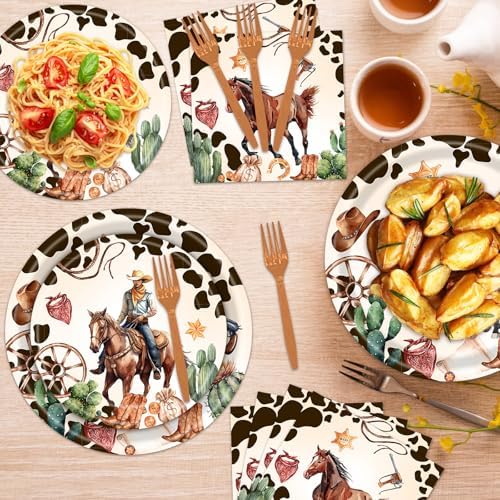 96 PCS Western Cowboy Party Paper Plates Napkins Set for 24 Guests - Image 6