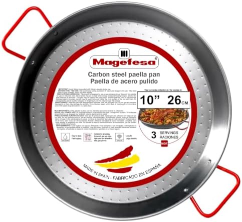 Magefesa 10.5" Carbon Steel Paella Pan – 26 cm - 2 Servings, Durable & Lightweight with Dimpled Surface, Ideal for Outdoor Cooking & Traditional Valencian Paella by Magefesa