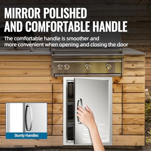 Outdoor Kitchen Doors with Vents - 17W x 24H Inch - 304 Stainless Steel BBQ Single Access Door with Detachable Handles for Outdoor Grill Cabinet,BBQ Island - Image 5