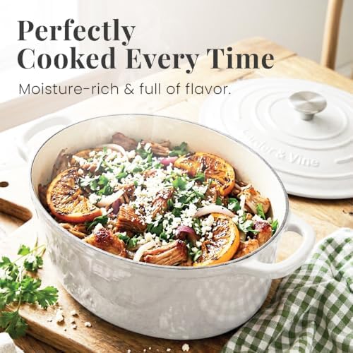Larder & Vine 8 qt Oval Enameled Cast Iron Dutch Oven Pot, White - Image 3