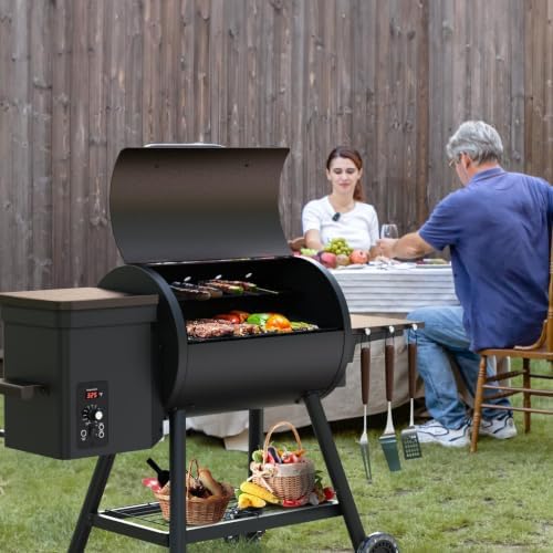 KingChii 456 SQ.IN Pellet Grill Smoker with Side Shelf, 8 IN 1 BBQ Grill with PID Temperature Control for Outdoor Cooking, BBQ Camping and Patio-Brown - Image 2