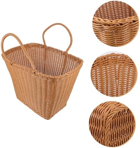 Woven Plastic Storage Basket, Portable Picking for Fruit Container, Brown - Image 7