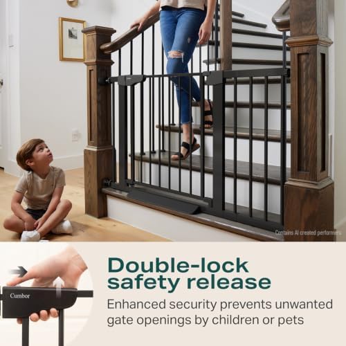 Cumbor 30-46" Baby Gate for Stairs, Auto Close Dog Gate for the House Black - Image 5