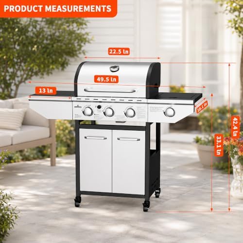 3-Burner Gas Grill with Side Burner, 40000 BTU Stainless Steel BBQ - Image 3