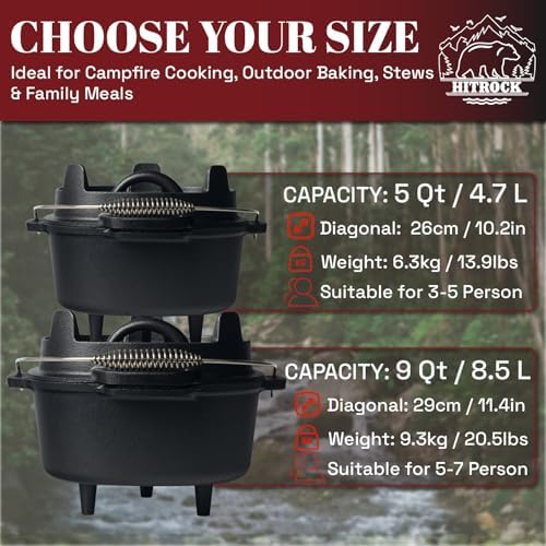 HITROCK Cast Iron Camp Dutch Oven with Legs 5QT, Pre-Seasoned Camping Dutch Oven with Lid,Outdoor Pot with Lid Lifter, Storage Bag & Handle for Camping, Baking, Grilling, Rounded-square Shape - Image 4