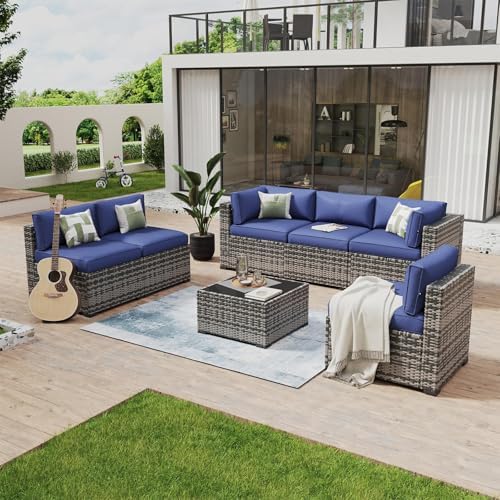 Aoxun 7 Piece Patio Furniture Set Wicker Rattan Patio Conversation Set by Aoxun