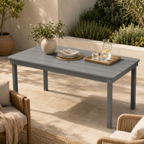 67" Rectangular Outdoor Dining Table, All-Weather HDPE Patio Table for 6-8 Person, Large Composite Wood Furniture with Umbrella Hole for Backyard Deck Garden Poolside, Gray by PatioKingdom