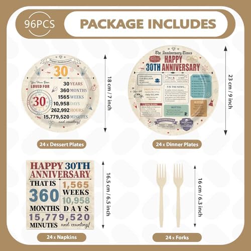 96 Pcs Happy 30th Anniversary Party Decorations, Serves 24 - Image 2