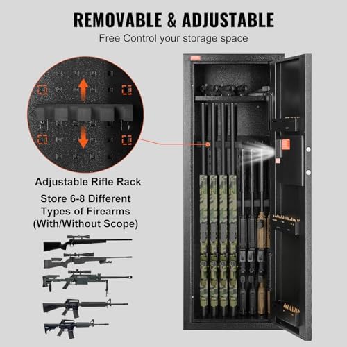 VEVOR Rifle Safe with Digital Keypad up to 8 Gun, Tall Gun Storage Cabinet with Removable Shelf, Quick Access for Home Shotguns and Rifles (Assembly Required) - Image 6