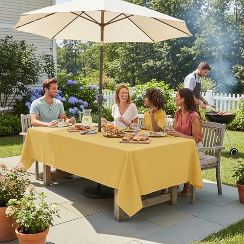 LUSHVIDA Rectangle Outdoor Tablecloth with Umbrella Hole 60x84 Inch Yellow - Image 2