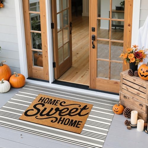 Fall Front Door Mat 2'x4.3', Cotton Washable Striped Outdoor Rug - Image 3