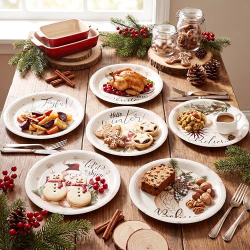 Rtteri 100 Pcs Christmas Paper Plates Disposable 9 Inch Santa Tree Plate - Image 2