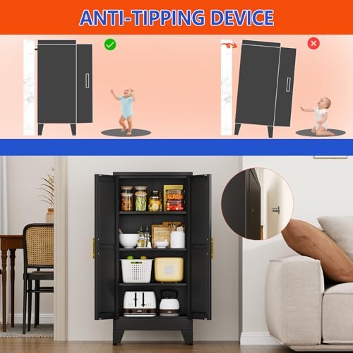 GAIOUS 47.2'' Tall Metal Garage Storage Cabinet,File Cabinet with Door and Adjustable Shelves, Outdoor Steel Tool Cabinet for Home,Office,Warehouse,Garage,Balck - Image 5