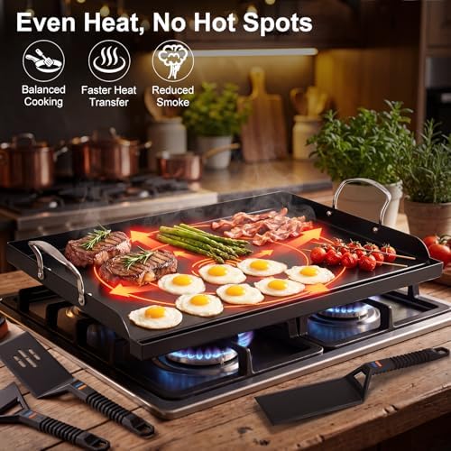 Pre-Seasoned Cast Iron Griddle, 25 x 16 in Flat Top Plate - Image 7