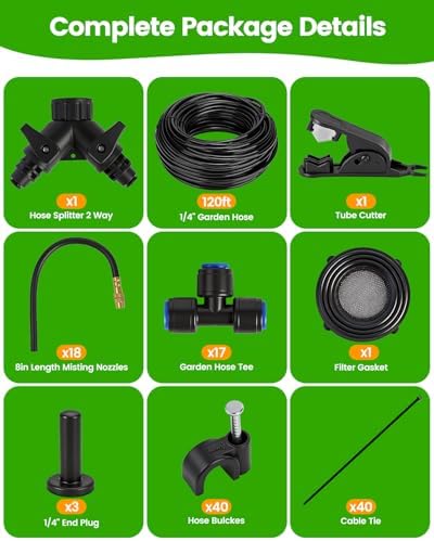 120FT Drip Irrigation System for Garden with 18 Nozzles –360° Adjustable Misting Nozzles, Quick-Connect Design, Ideal for Raised Beds, Lawns, Greenhouses & Outdoor Cooling - Image 6