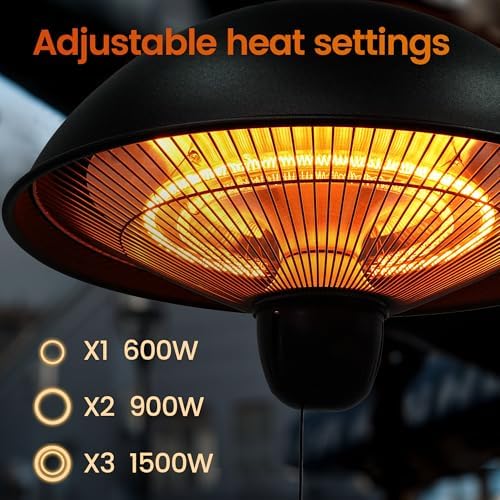 Hanging Patio Heater, Outdoor/Indoor Electric Infrared, Ceiling Heater with 3 Adjustable Modes 600W/900W/1500W. - Image 2