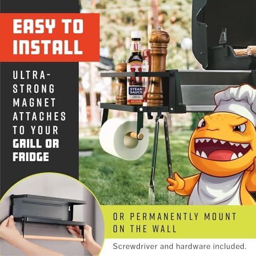 Grillzilla Grill Accessories Magnetic Grill Caddy & Organizer - Black Portable Powder-Coated Iron - BBQ Shelf & Tool Holder with Heavy Duty Magnets for Refrigerator & Oven - Foldable Design - Image 5
