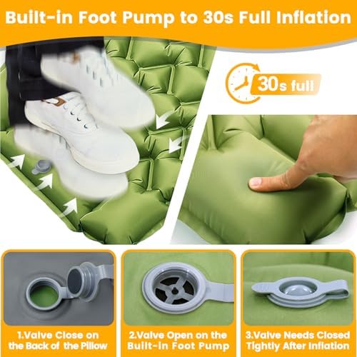 Ultralight Camping Sleeping Pad with Built-in Pillow & Foot Pump, Compact Inflatable Air Mattress for Backpacking, Hiking, Tent, Travel Camp & Outdoor Adventures - Image 3