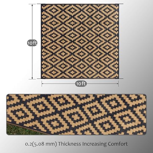 SAND MINE Reversible Mats, Plastic Straw Rug, Modern Area Rug, Large Floor Mat and Rug for Outdoors, RV, Patio, Backyard, Deck, Picnic, Beach, Trailer, Camping, Black & Brown, 10' x 10' - Image 2
