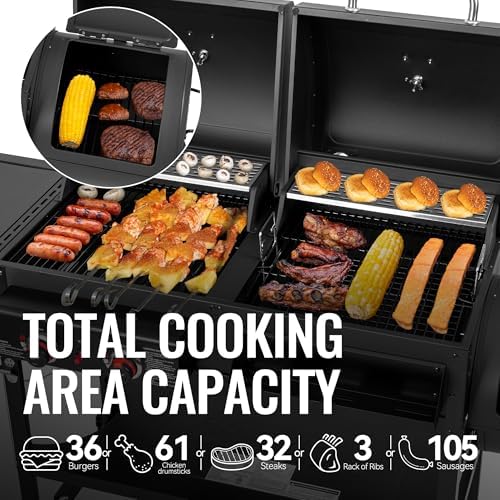 ZH3005Y 2-Burner Gas and Charcoal Grill Combo Black - Image 4