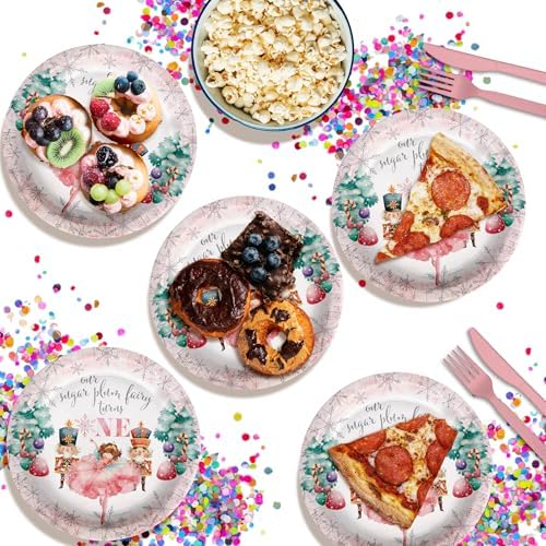 Sugar Plum Fairy Turns One First Birthday - 32 Piece Disposable Party Supplies - Decorations for Christmas Nutcracker 1st Birthday Round Party Plates - Large 9" Paper Plates In Bulk - Image 4