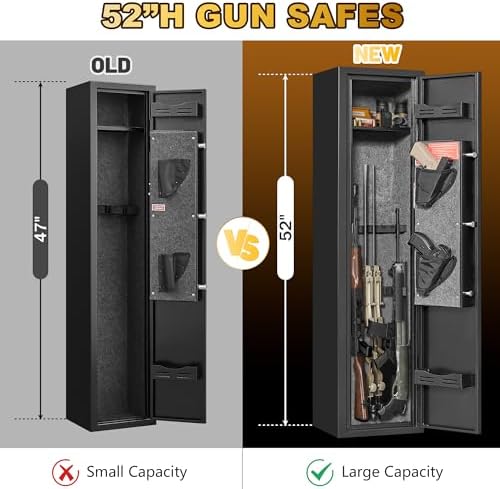 2-3 Gun Safes, Rifle Safe for Home with No Assembly Needed, Gun Safe for Rifles with Quick Access, Gun Cabinets with Mute Mode, Rifle Gun Safe with Removable Shelf, 52”H Gun Safe Rifle - Image 4