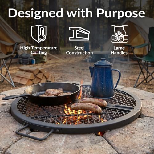 Sunnydaze Round Folding Camping Grill Grate - Portable Foldable Campfire Cooking Grate for Fire Pit - Heavy-Duty Black Steel with Handles for Outdoor Backyard BBQ - 36" Diameter - Image 2