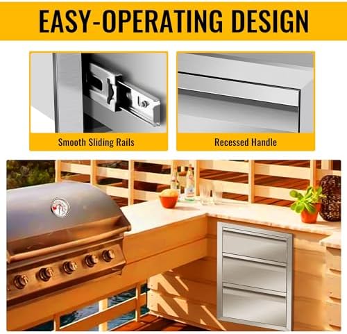 Outdoor Kitchen Drawers Stainless Steel 16W X 21H X 23D Inch, Flush Mount Triple BBQ Island Drawers with Hidden Handle for Outdoor Kitchens, Patio or Grill Station - Image 5