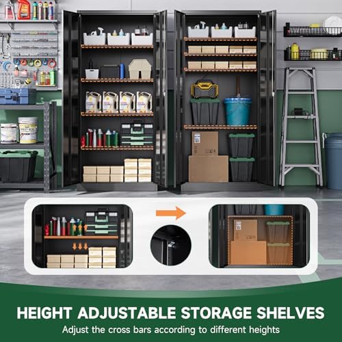 Letaya Metal Garage Storage Cabinets with Lock Door and Adjustable Shelves, Steel Tool Cabinets for Home,Office,Warehouse Organisieren (Black) - Image 6
