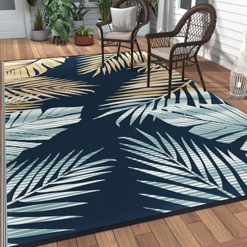 GENIMO Outdoor Rug, Waterproof Plastic Rugs for Patio, 6'x9' Yellow Navy by GENIMO