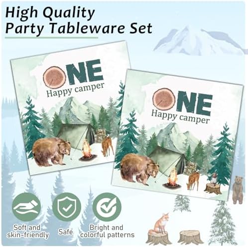 96Pcs One Happy Camper Birthday Decorations Camping 1st Plates and Napkins - Image 3