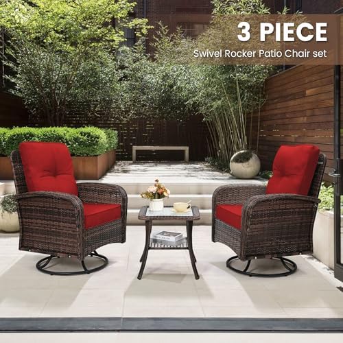 wildformers Luxury Outdoor Swivel Wicker Glider Patio Chairs with Table Set - Image 2