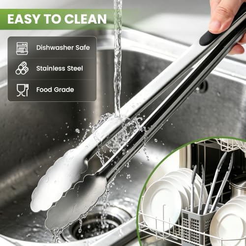 Grill Tongs, 12 & 17 Inch Long Stainless Steel BBQ Tongs (12"+17") - Image 7