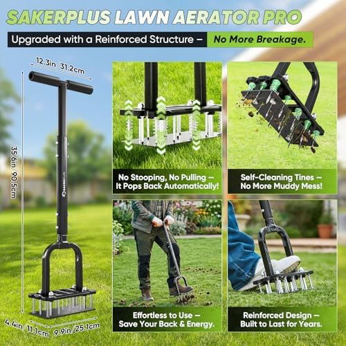 Sakerplus Aerator Lawn Tool, Spike Lawn Aerator with Self-Cleaning Tines - Image 4