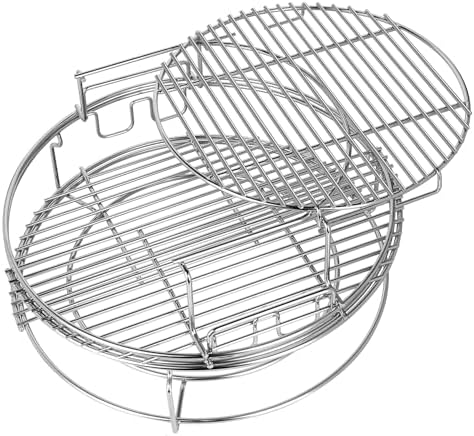 Eggspander for Large Big Green Egg 5 Piece Kit BGE Stainless Grill Expander Rack Conveggtor Basket Half Moon Cooking Stack Rack Extender Grate Pizza Rotisserie Smoking Rib Rack by Unidanho