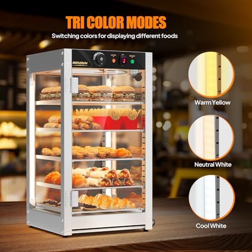 ROVSUN 5-Tier Commercial Food Warmer, 15" Pizza Warmer Food Warmer Display with LED Adjustable Lighting Glass Door Removable Shelves, Countertop Electric Food Warmer for Buffet Restaurant 110V 800W - Image 3