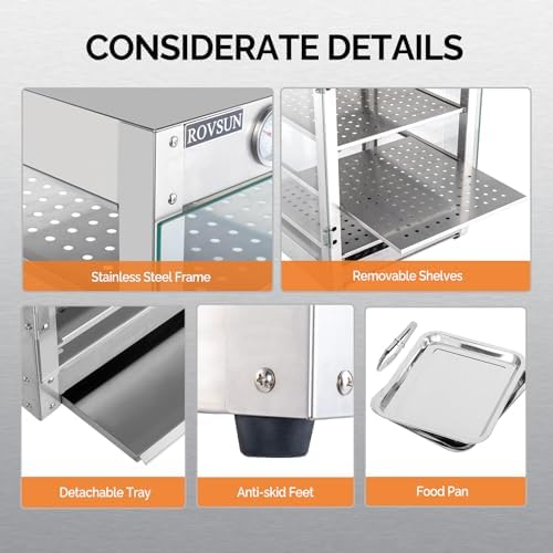 ROVSUN 4-Tier Commercial Food Warmer Pizza Warmer Countertop, Food Warmer Display with LED Lighting Removable Shelves Glass Door, Pretzel Warmer for Buffet Restaurant Cafe, 110V 800W - Image 4