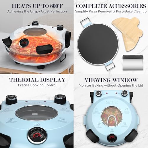Baker's Friend Electric Pizza Oven Indoor Countertop, 12 Inch Maker Machine for Home, Cooker & Grill, Premium Glazed Ceramic Stone Oven, Pale Blue - Image 4