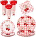 Havawish 120 Pcs Bow Cherry Party Tableware Bow Cherry Plates by Havawish