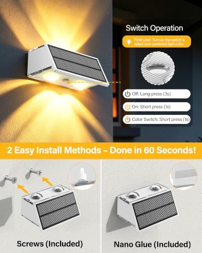Solar Fence Lights Outdoor, 2 Pack Fence Solar Lights Waterproof - Image 7