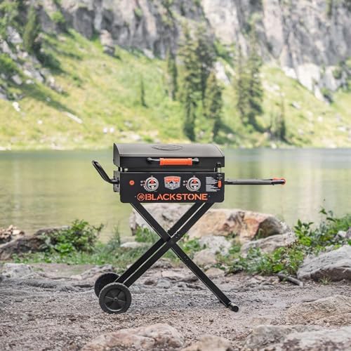 BLACKSTONE 22” On The Go Scissor-Leg Griddle with Two Burners -Stainless Steel Gas Griddle with Hood, Wheels, Side Shelf –Heavy Duty Outdoor Stainless Steel Griddle for Backyard, Patio Camping –1935 - Image 2